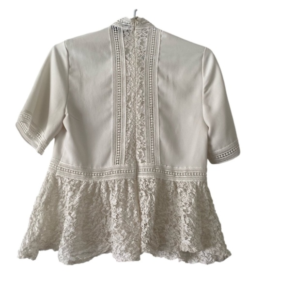 ZARA women white short sleeve peplum blouse with lace detail size S - Picture 2 of 7